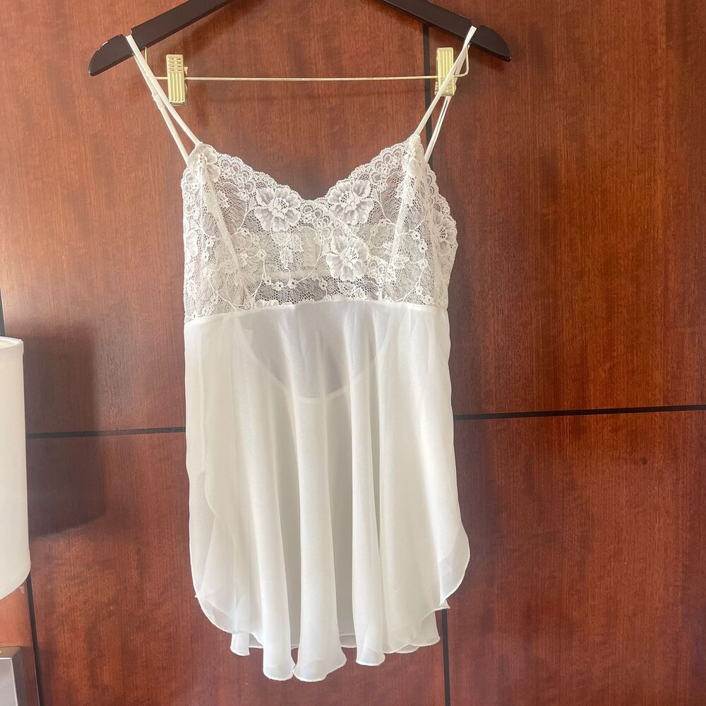 Vintage Victoria's Secret White Slip Lace Bow Lingerie Babydoll Dress Size S - Picture 2 of 4